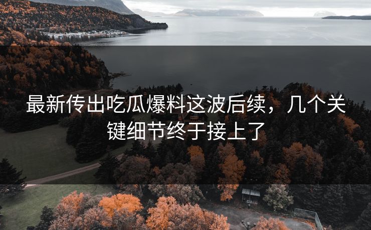 最新传出吃瓜爆料这波后续，几个关键细节终于接上了